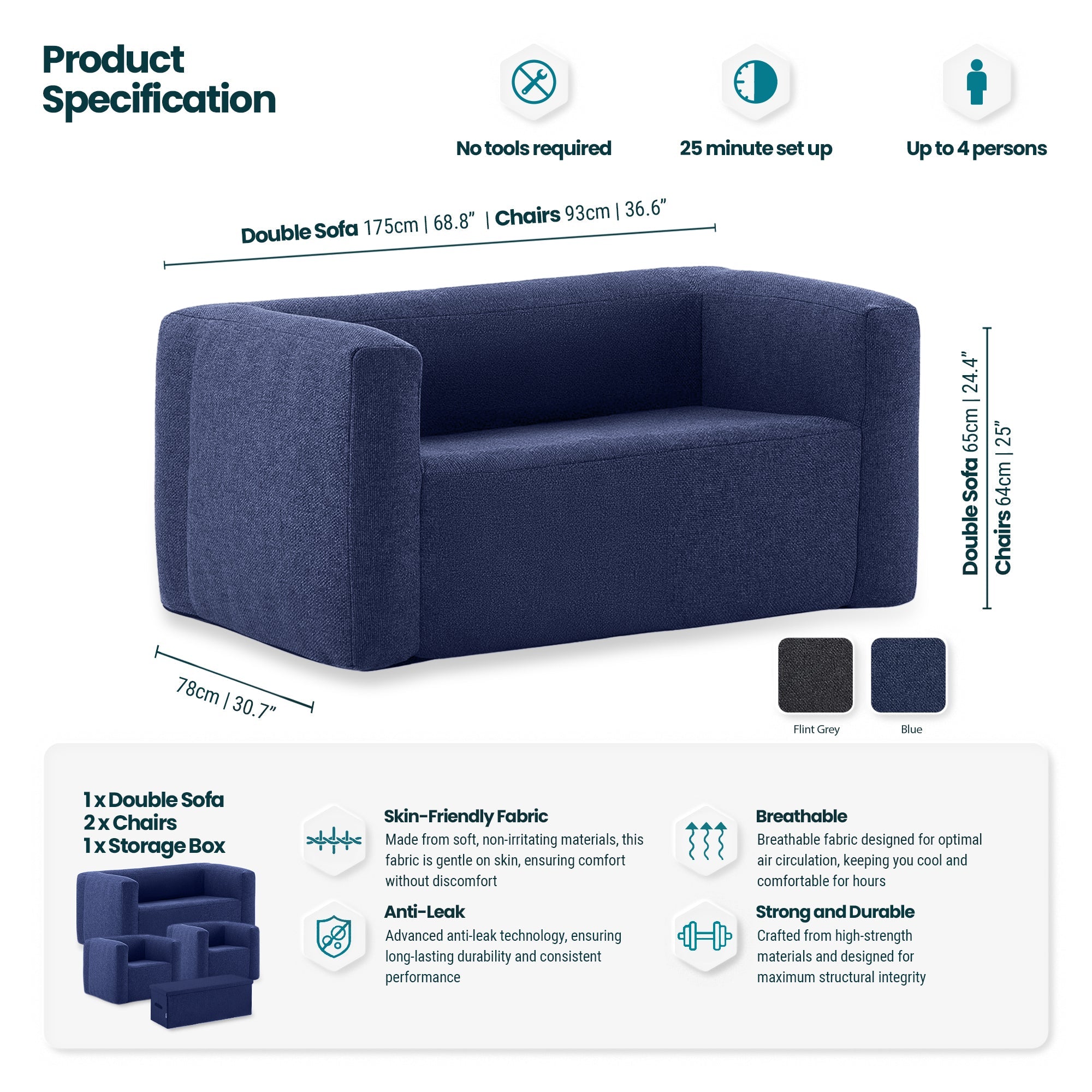 Chair and Double Sofa Set Furniture Wave Spas USA