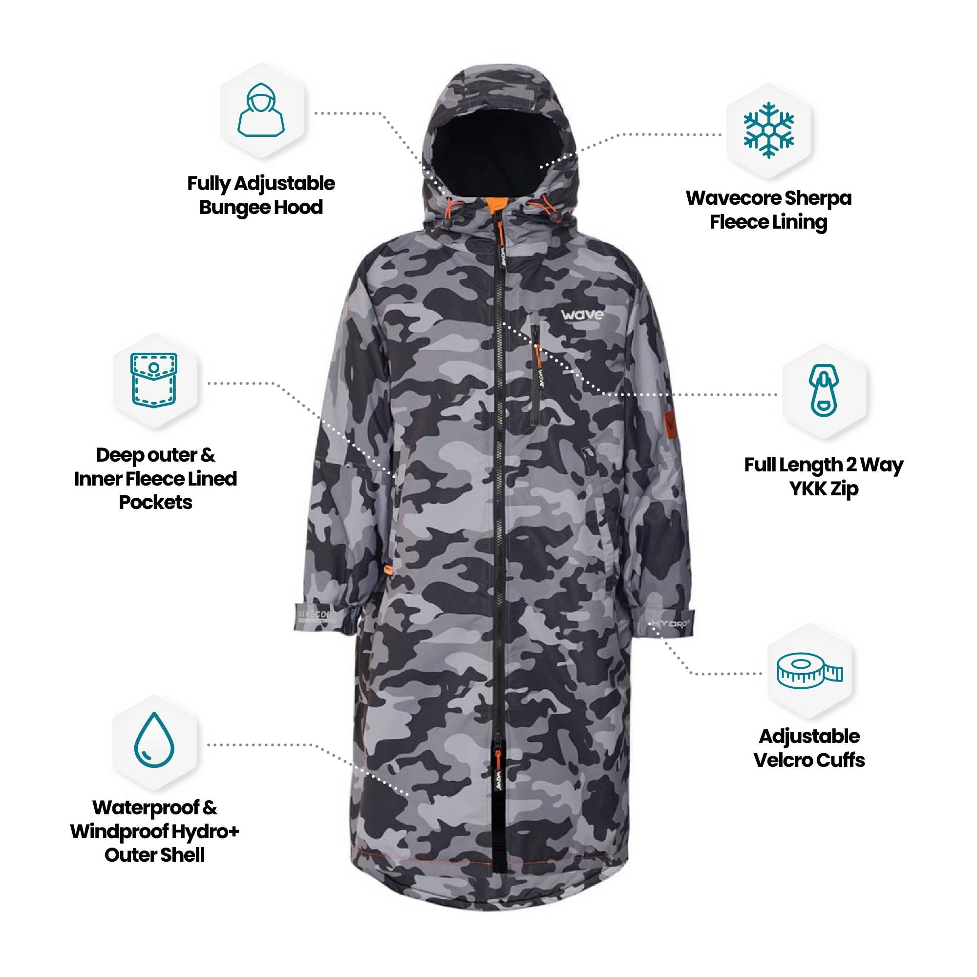 Fleece-Lined Hot Tub Changing Robe | Waterproof & Windproof | Unisex | Gray Camouflage Robes Wave Spas USA