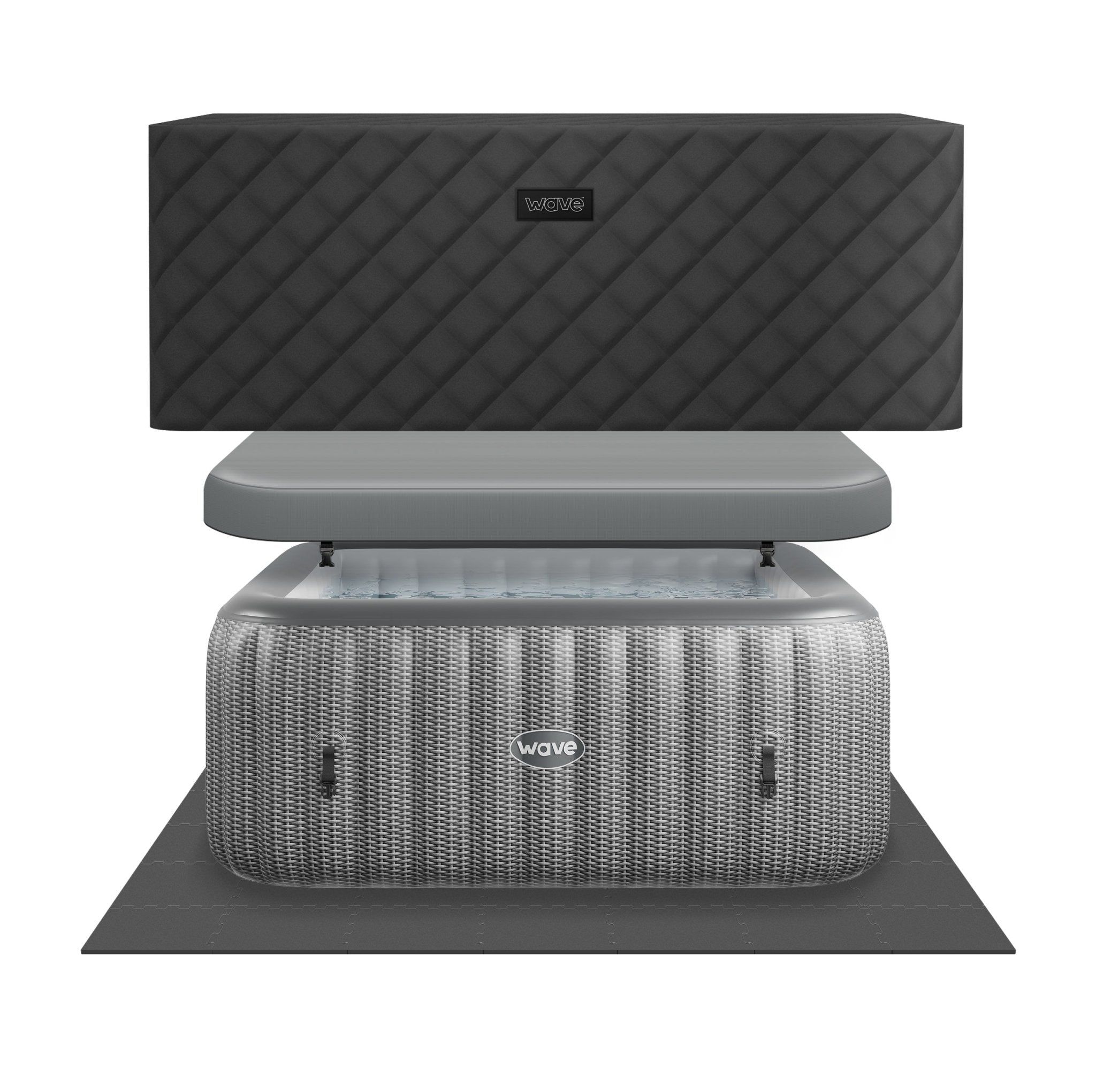 Pacific | 4/6-Person Inflatable Hot Tub | Built-In Integrated Heater Inflatable Spa Wave Spas Gray Rattan EnergySave Bundle 4 Person | 61x25.6"