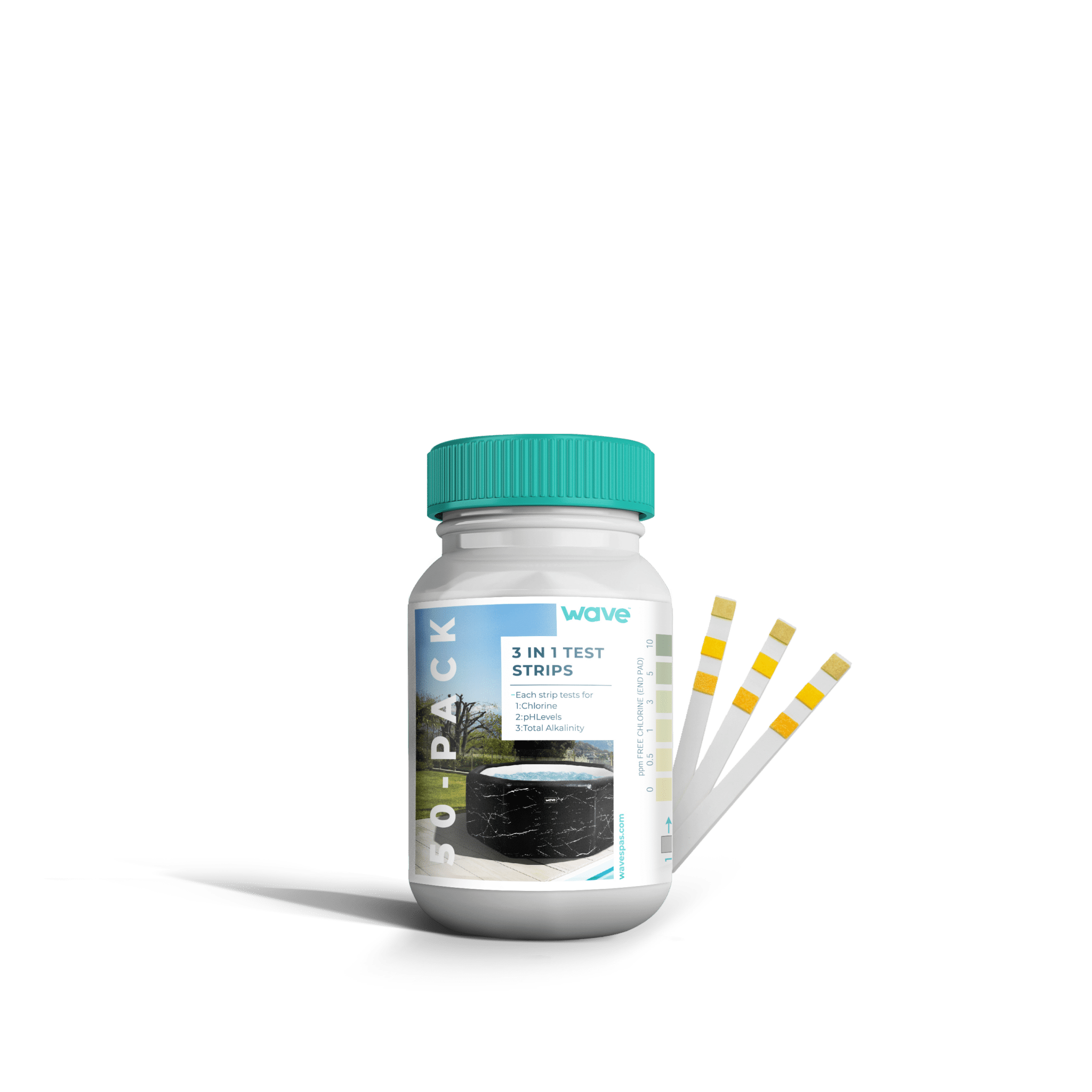 3-in-1 Test Strips | Chlorine, pH and Total Alkalinity | 50 Pack Chemicals Wave Spas USA