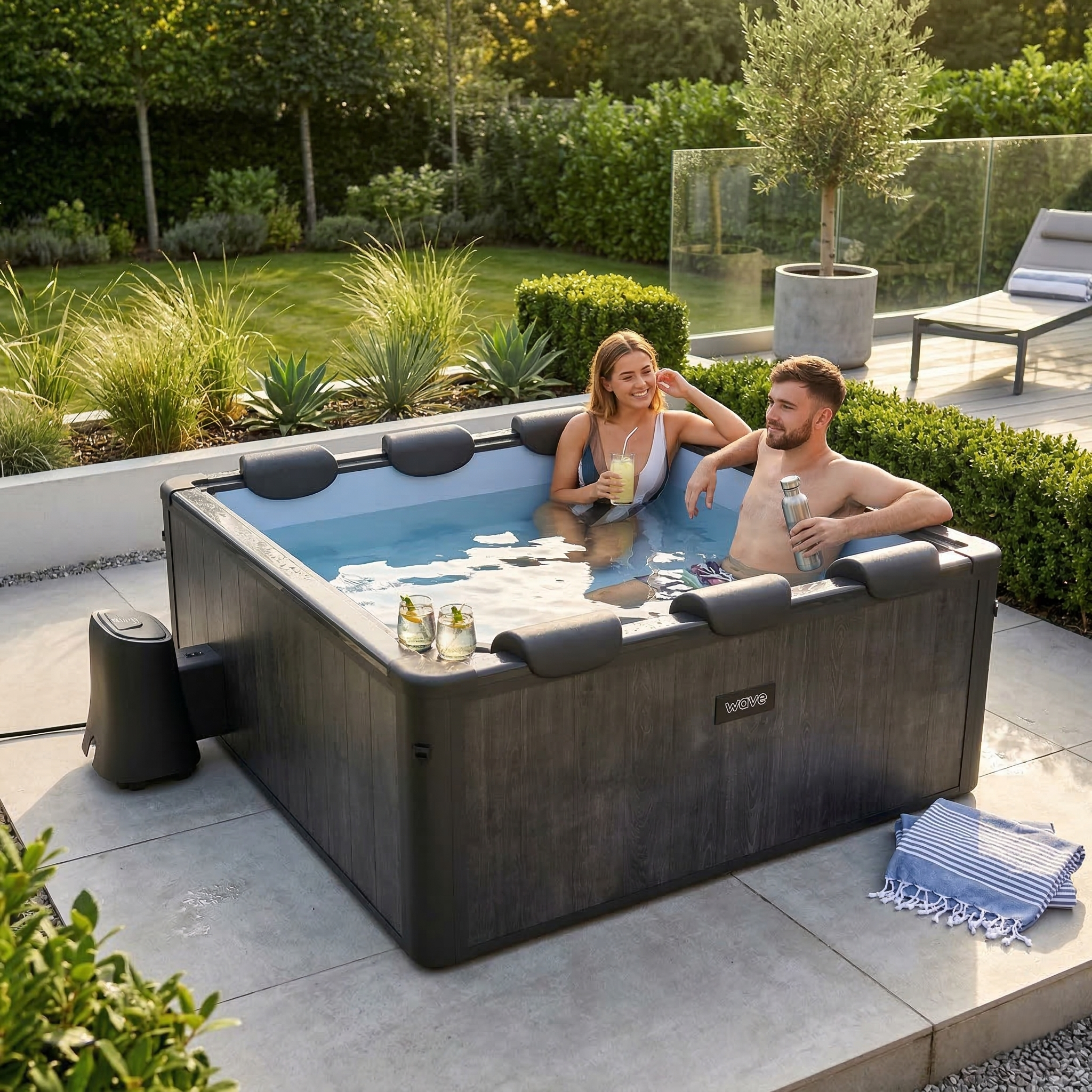 Adriatic | 6 Person Square Aluminium Frame Hot Tub | Black Wood