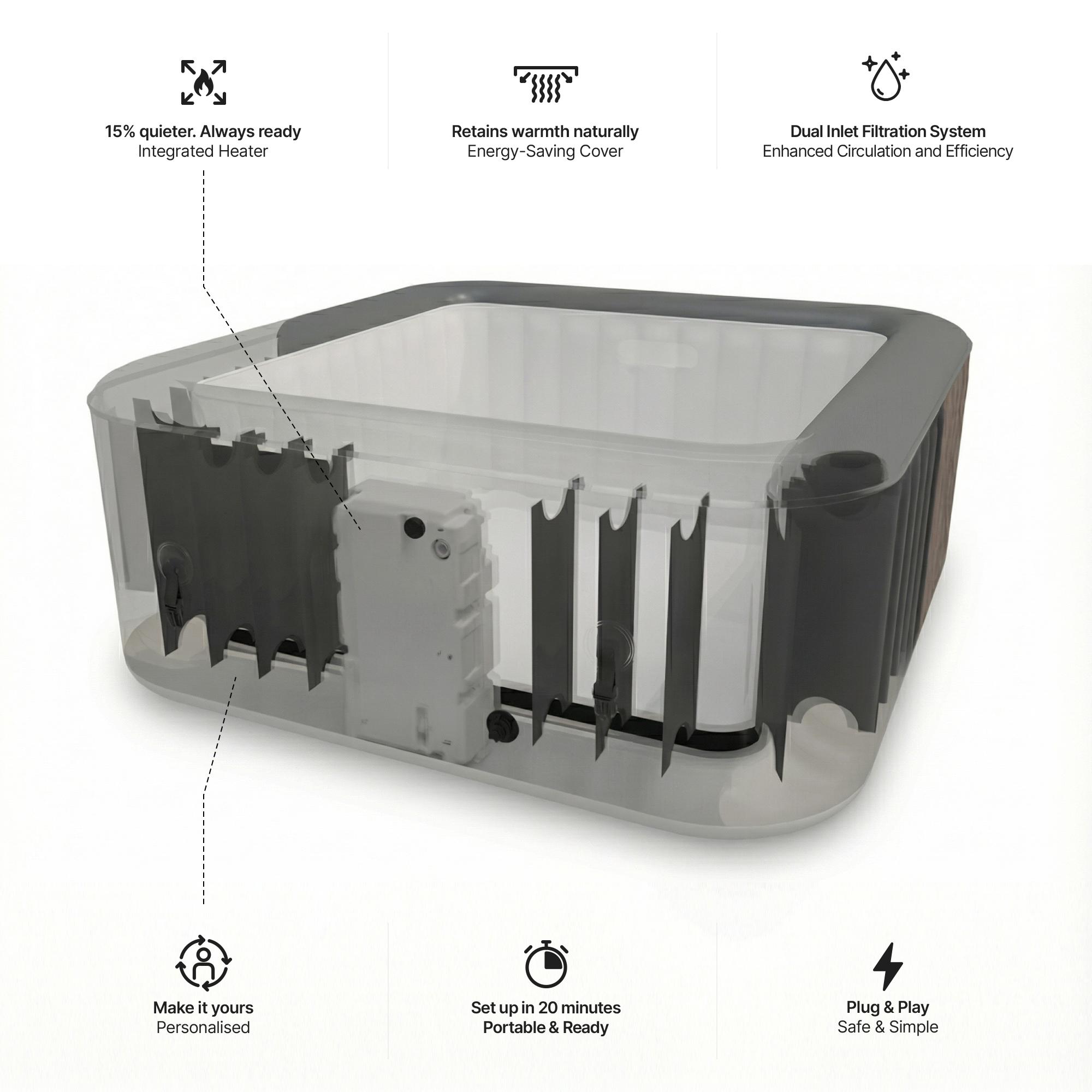 Pacific | 4/6-Person Inflatable Hot Tub | Built-In Integrated Heater