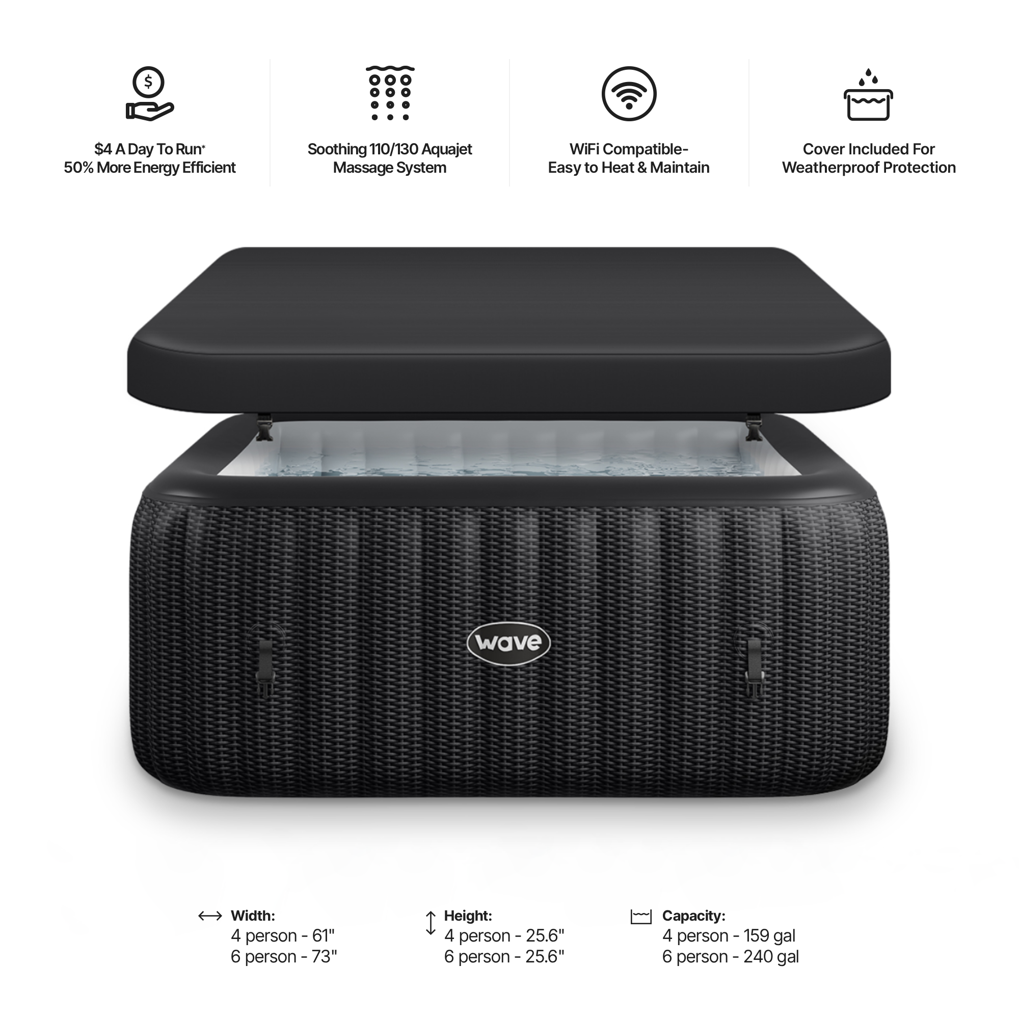 Pacific | 4/6-Person Inflatable Hot Tub | Built-In Integrated Heater