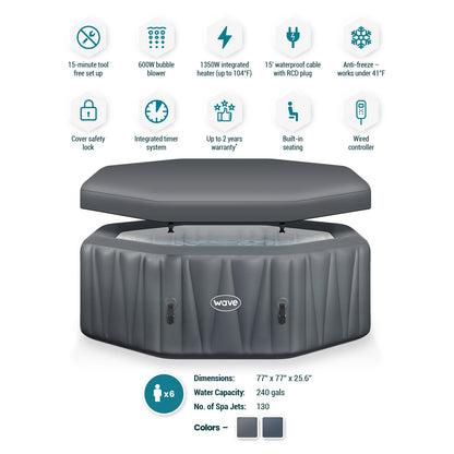 Aegean | 6-Person Inflatable Hot Tub | Built-In Integrated Heater Inflatable Spa Wave Spas