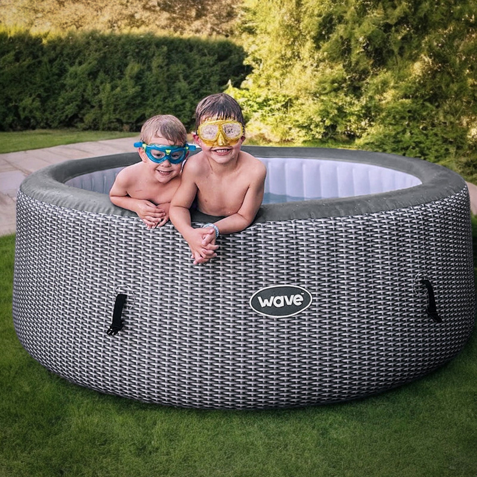 Atlantic | 6-Person Inflatable Hot Tub | Built-In Integrated Heater | Gray Rattan Inflatable Spa Wave Spas