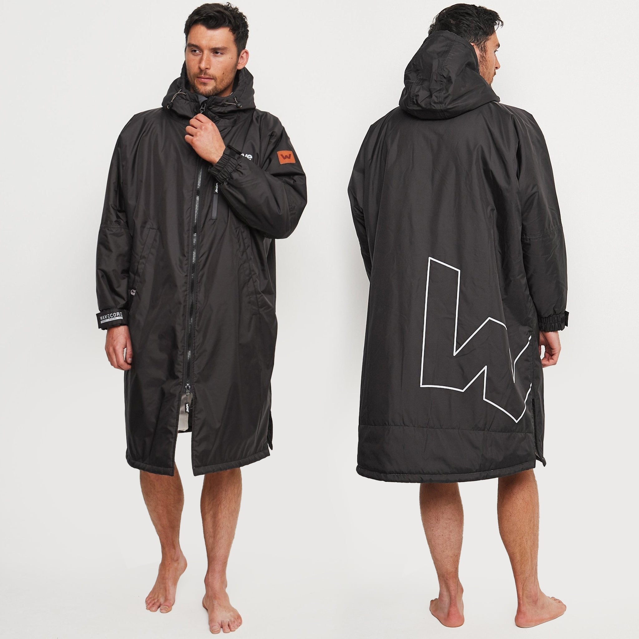 Fleece-Lined Hot Tub Changing Robe | Waterproof & Windproof | Unisex | Black & Gray Robes Wave Spas USA