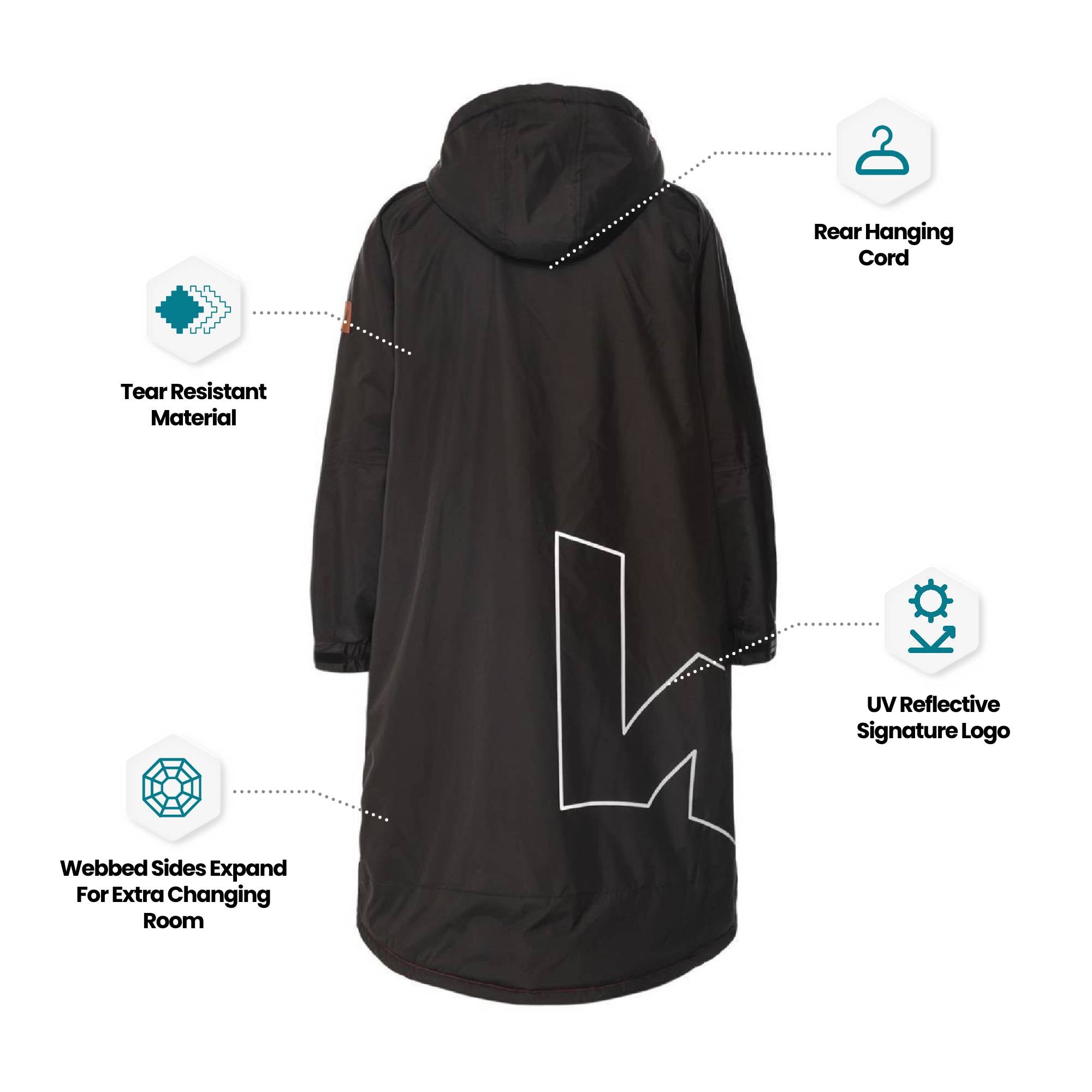 Fleece-Lined Hot Tub Changing Robe | Waterproof & Windproof | Unisex | Black & Gray Robes Wave Spas USA