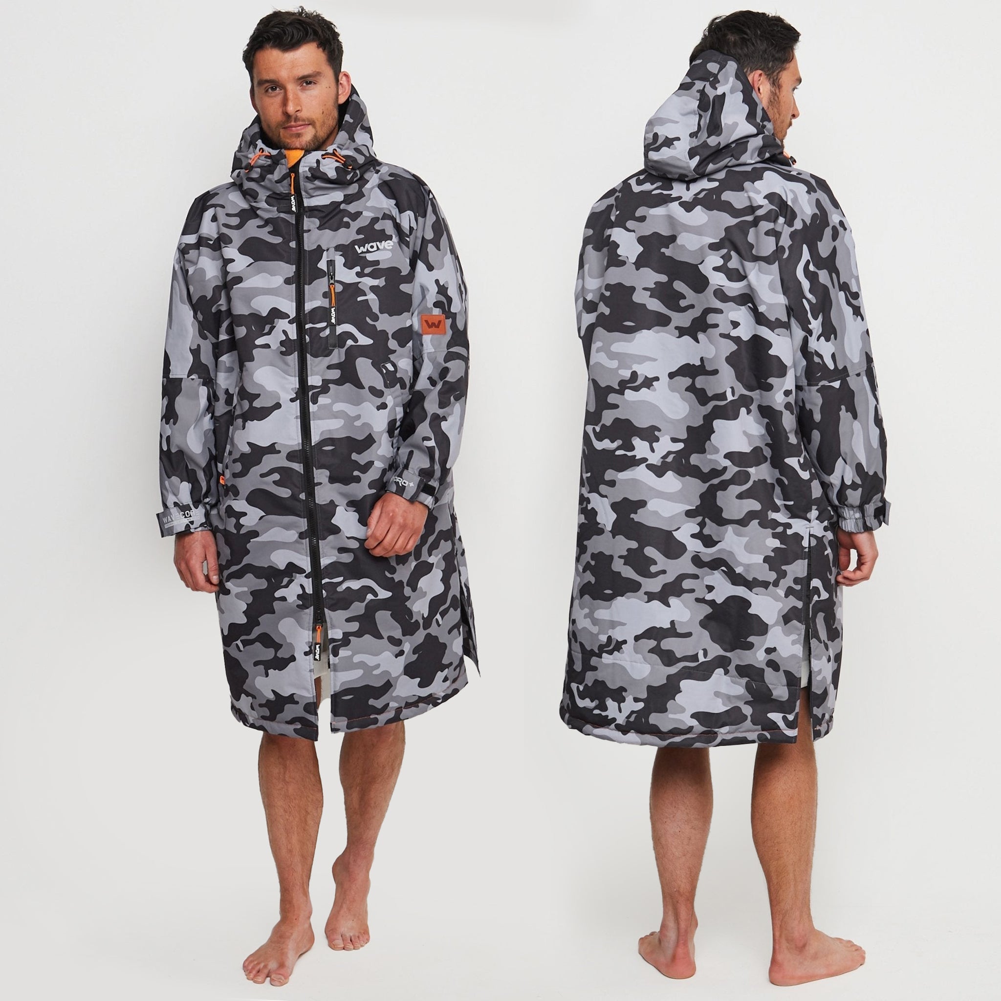 Fleece-Lined Hot Tub Changing Robe | Waterproof & Windproof | Unisex | Gray Camouflage Wave Spas USA