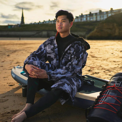 Fleece-Lined Hot Tub Changing Robe | Waterproof & Windproof | Unisex | Gray Camouflage Robes Wave Spas USA