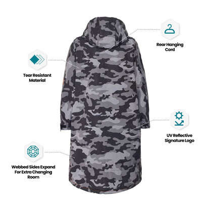 Fleece-Lined Hot Tub Changing Robe | Waterproof & Windproof | Unisex | Gray Camouflage Robes Wave Spas USA