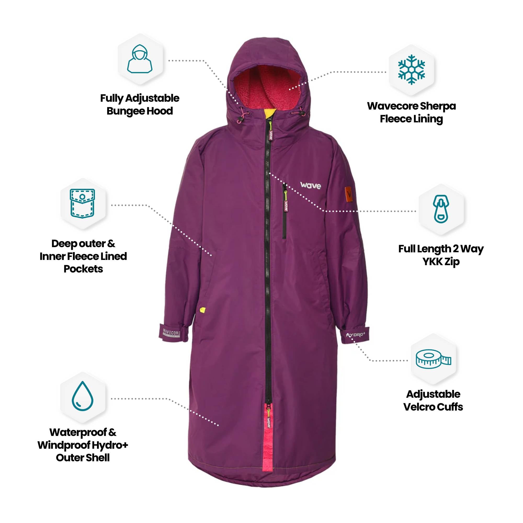 Fleece-Lined Hot Tub Changing Robe | Waterproof & Windproof | Unisex | Purple Robes Wave Spas USA