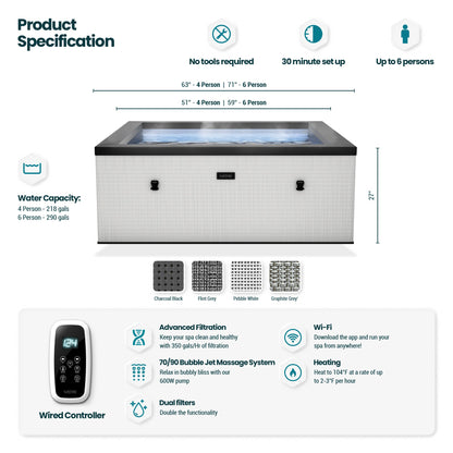 Garda | 4/6-Person Eco Foam Hot Tub | Built-In Integrated Heater Eco Foam Spas Wave Spas