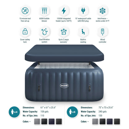 Pacific | 4/6-Person Inflatable Hot Tub | Built-In Integrated Heater Inflatable Spa Wave Spas
