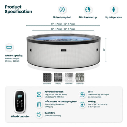 Tahoe | 4/6-Person Eco Foam Hot Tub | Built-In Integrated Heater Eco Foam Spas Wave Spas