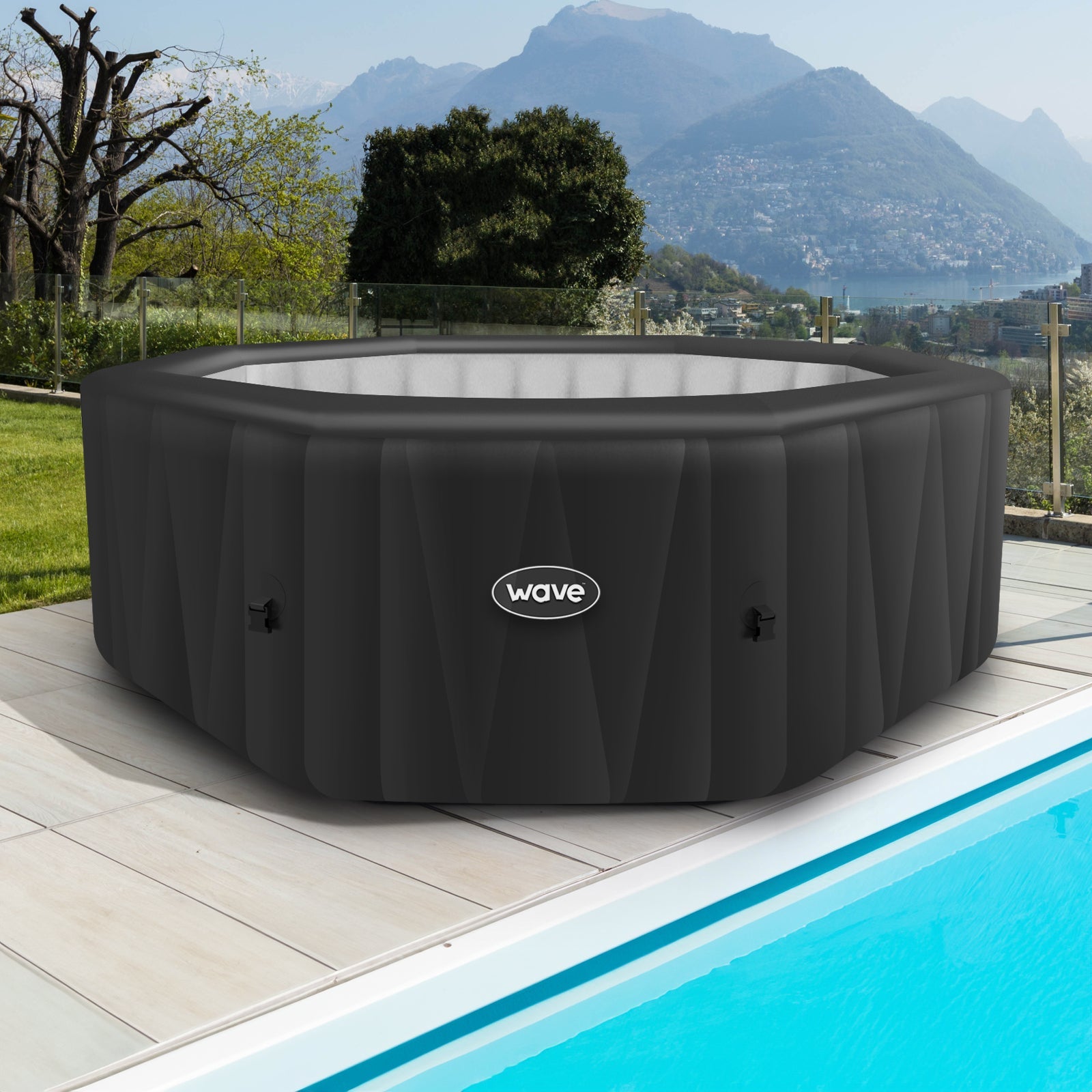 Aegean 6 Person Octagonal Inflatable Hot Tub| Integrated Heater | Dark Gray - Inflatable Spa - Wave Spas USA