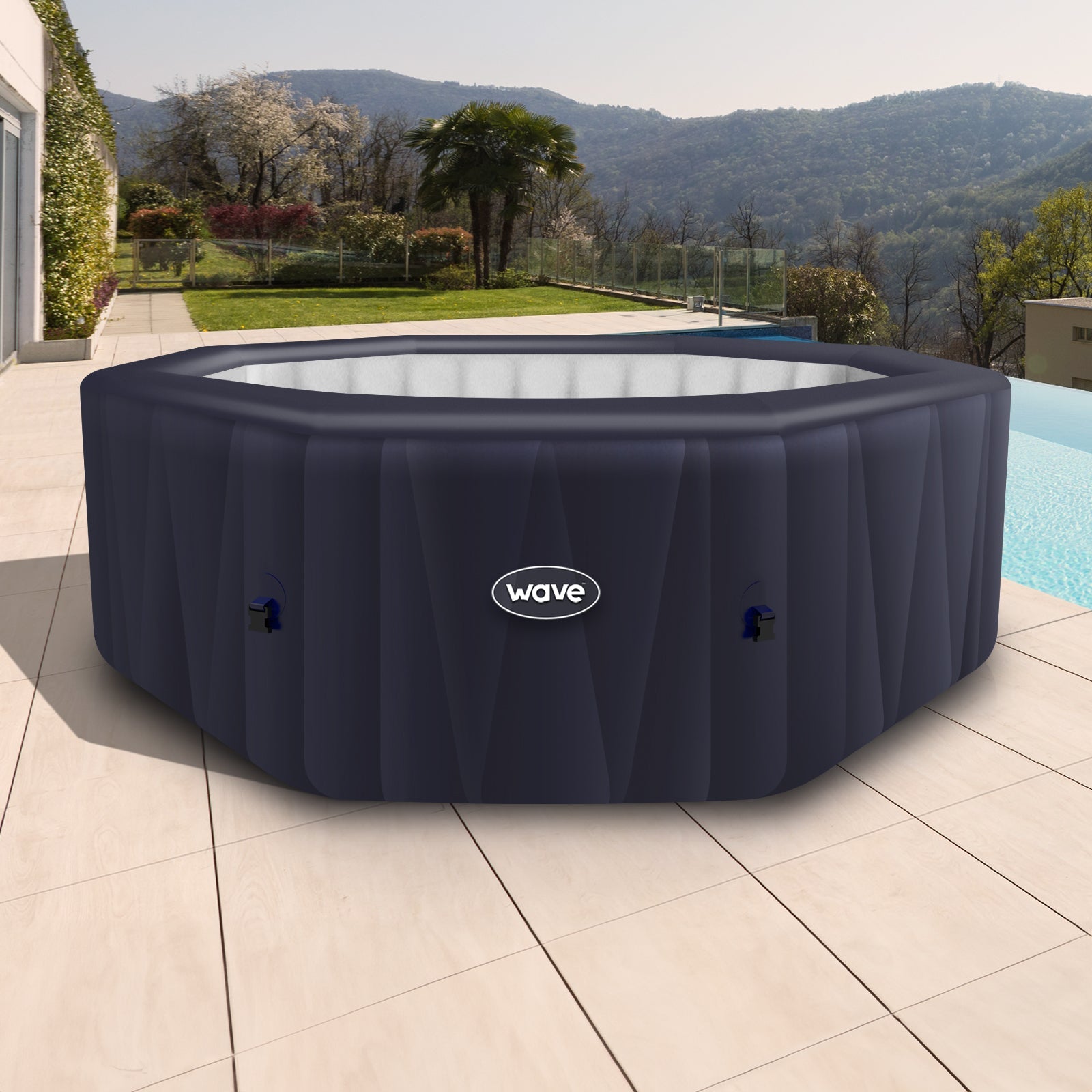 Aegean 6 Person Octagonal Inflatable Hot Tub| Integrated Heater | Navy - Inflatable Spa - Wave Spas USA