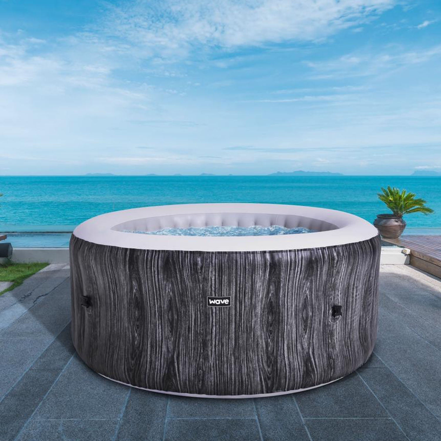Atlantic 4 Person Inflatable Hot Tub | Grey Wood - Inflatable Spa - Wave Spas USA