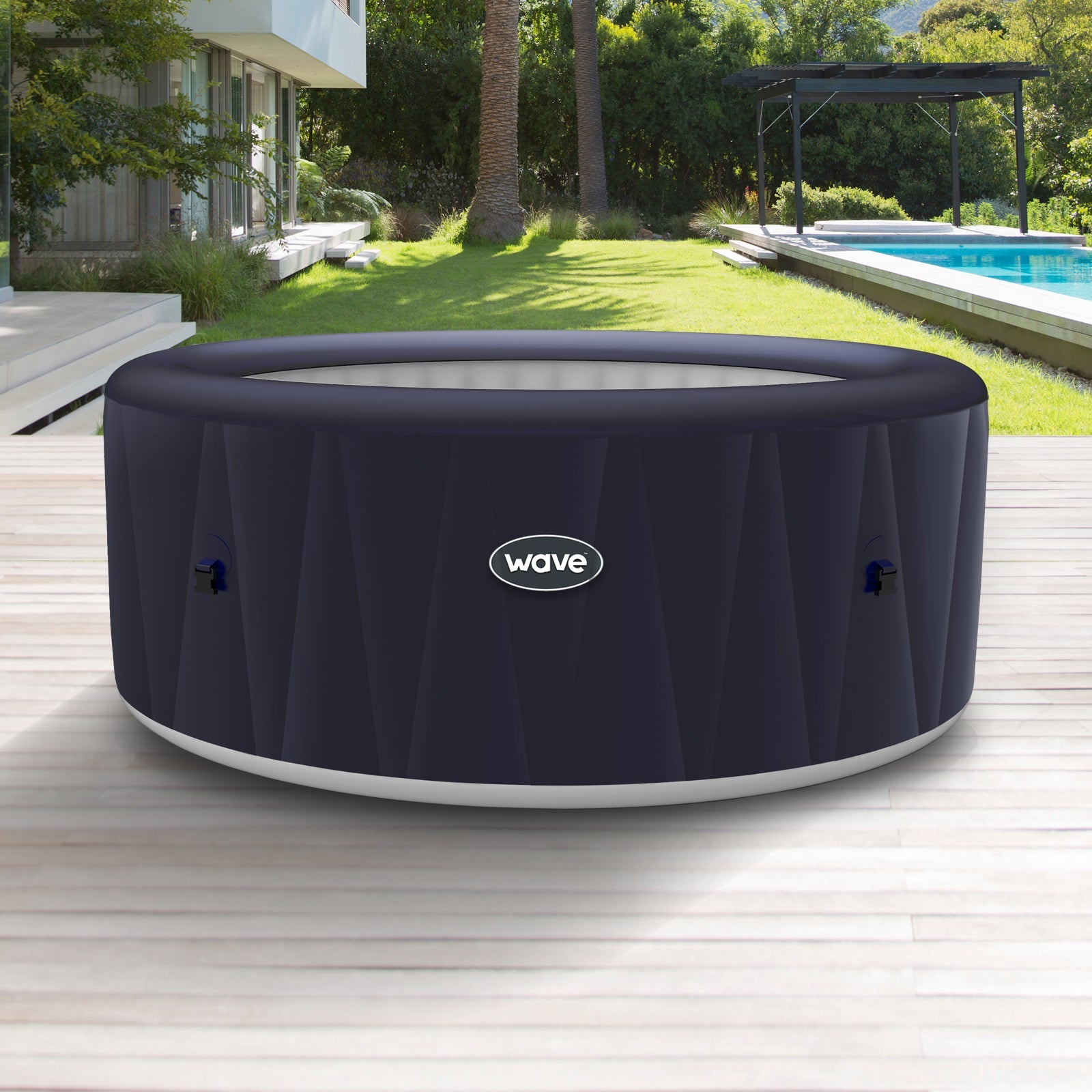 Atlantic 6 Person Round Inflatable Hot Tub | Integrated Heater | Navy - Inflatable Spa - Wave Spas USA